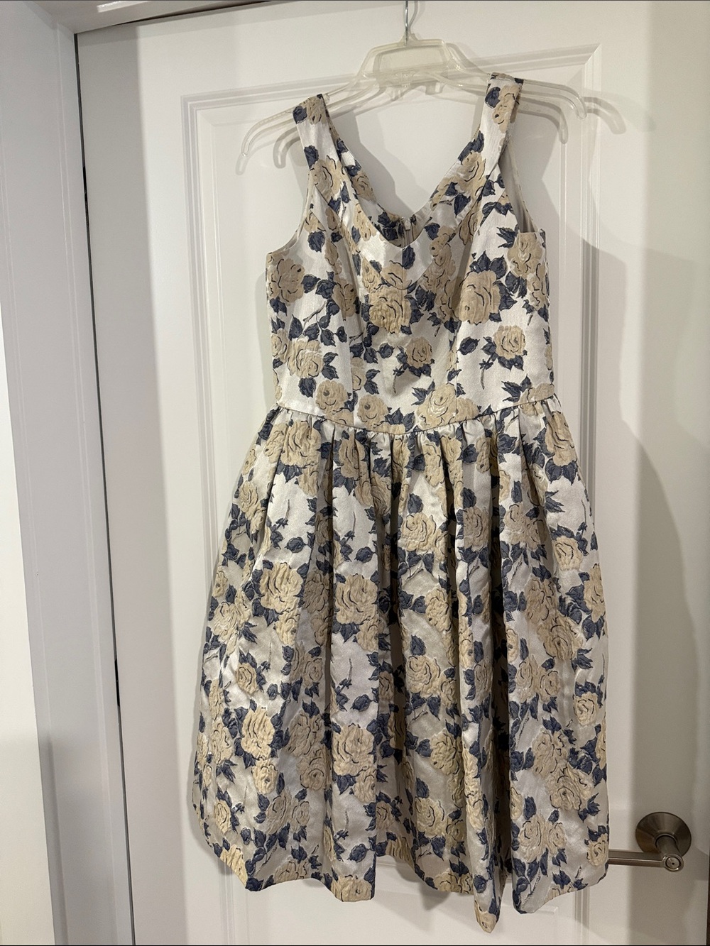 Gal Meets Glam Cream and Navy Floral Jacquard A-Line Dress